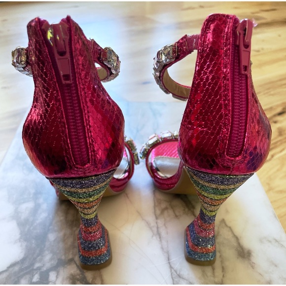 NEW BETSEY JOHNSON Emani Jewel Embellished Rainbow Colors Glitter Heels SandalS - Picture 5 of 11